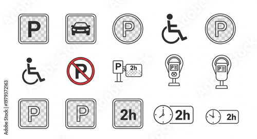 Collection of Parking Signs and Symbols.