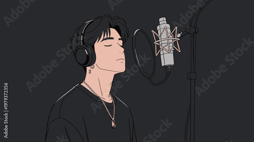 Male Singer Singing in Sound Studio