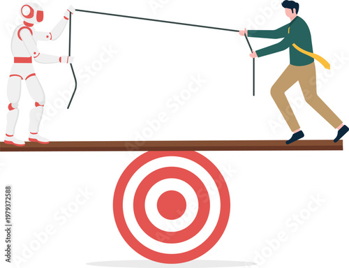 Human and robot balancing on a target seesaw