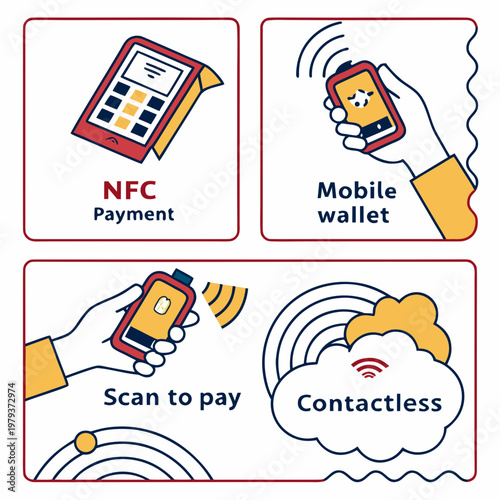Contactless payment methods infographic for nfc and mobile wallet technology