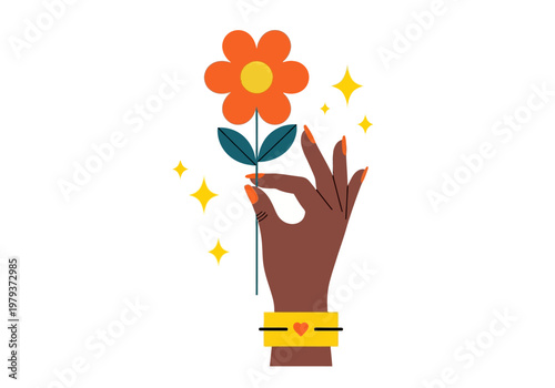 Hand Holding Orange Flower Illustration, Minimalist Vector Art for Self-Care, Growth, and Nature Appreciation