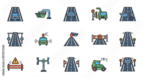 Collection of road and traffic related icons.