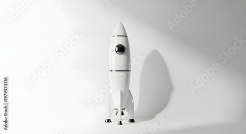 Rocket to the Sky: A sleek, pristine rocket stands poised, ready to embark on a journey of exploration and innovation, set against a simple background.