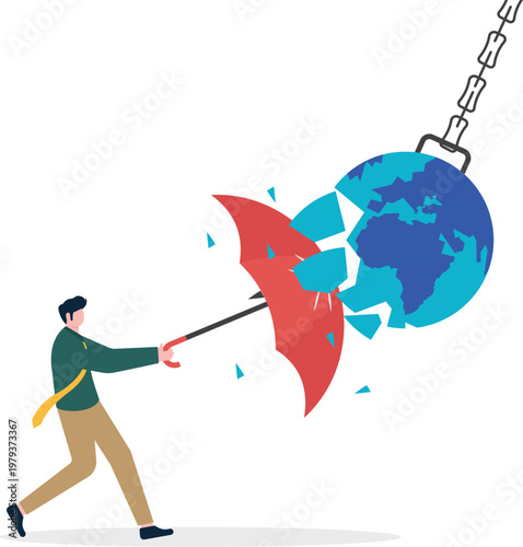 Professional protecting a broken world with a shield