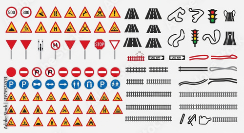 Collection of Road Signs and Race Tracks Icons.
