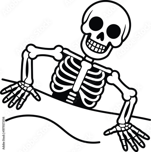 Cartoon skeleton character peeking over a ledge