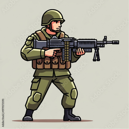 Soldier in Combat Gear Holding Rifle.