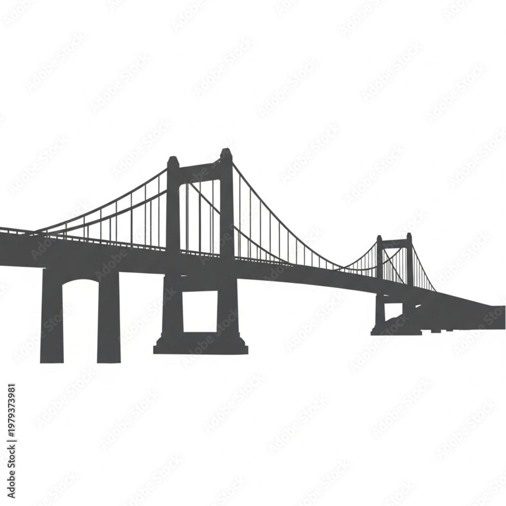 Fototapeta premium Suspension Bridge Silhouette Against White Background.