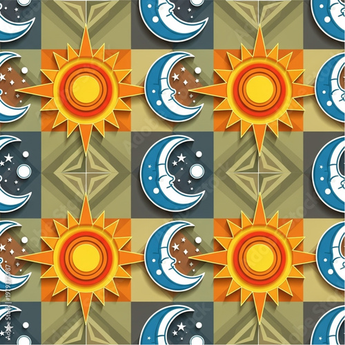 Sun Moon Celestial Bodies Pattern Design.