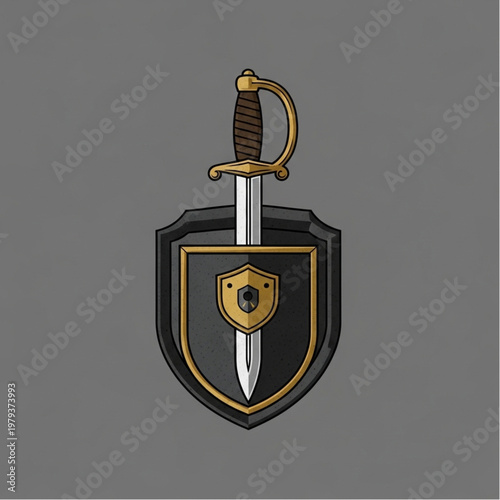 Sword on Shield Emblem Graphic Illustration.
