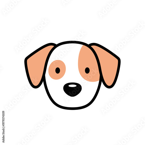 A simple, charming illustration of a dog's face with large floppy ears and distinct orange patches.