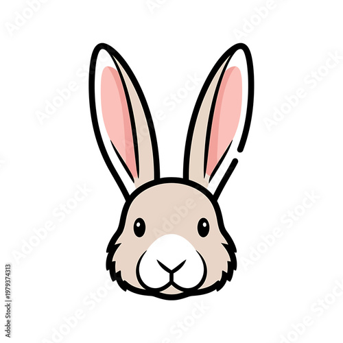 A simple, stylized illustration of a cute cartoon rabbit's face with large ears and a friendly expression.