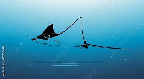 Manta Ray Swimming Underwater Ocean.