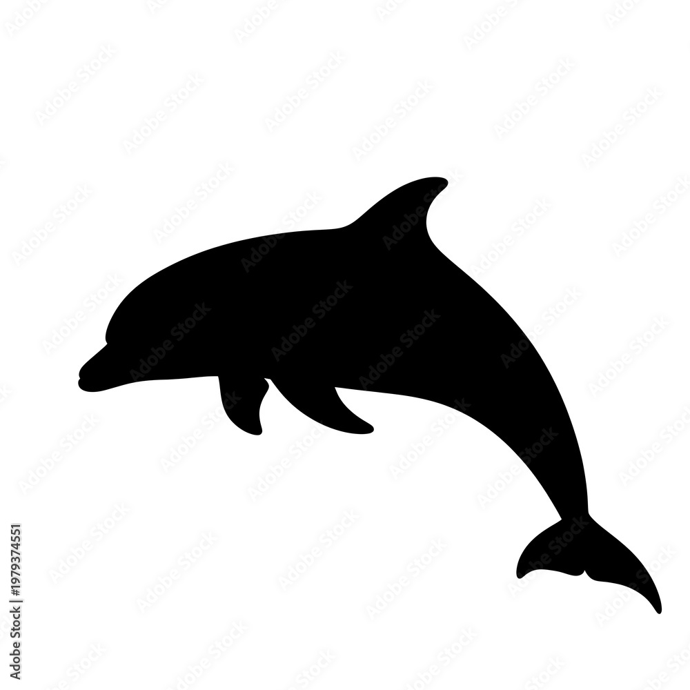 Fototapeta premium Black silhouette of a dolphin jumping.