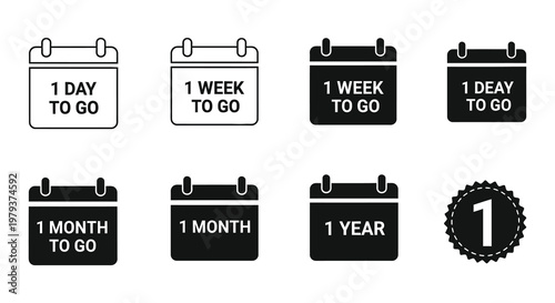 Calendar icons displaying countdowns of time a dark silhouette