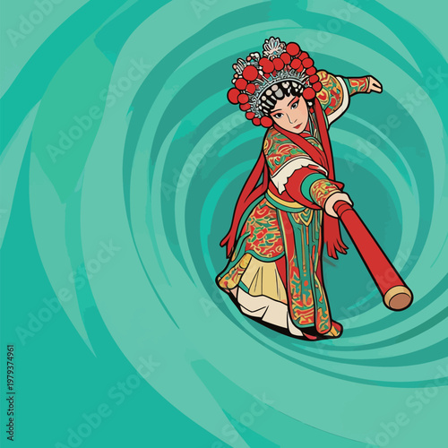 Traditional Chinese Opera Female Warrior Illustration