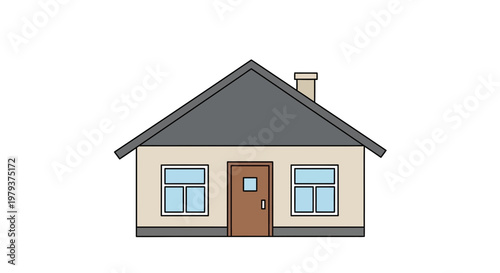 Simple House Illustration, Residential Building Exterior, Home Facade