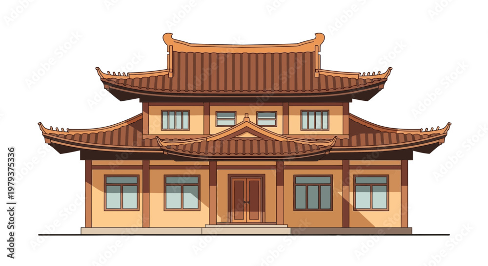 Obraz premium Traditional Asian Architecture Building Facade with Curved Roof