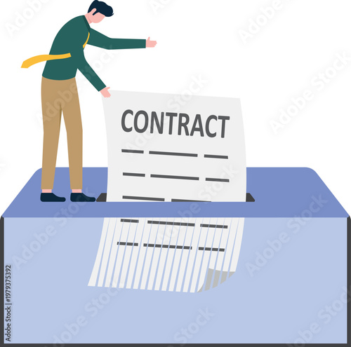 Professional putting a contract into a giant box