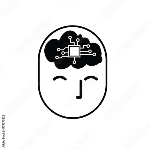 Artificial Intelligence Concept Icon With Brain Circuitry Inside Minimal Human Head Outline