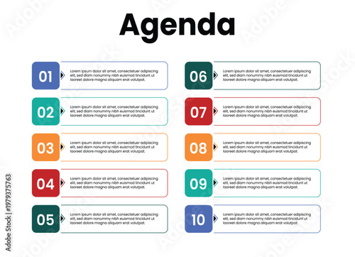 10 Step Agenda Slide Concept. Ten step agenda. 10 step infographics