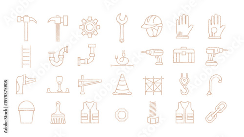 Construction Tools Set: An array of essential construction tools, meticulously arranged, representing the building and infrastructure world.