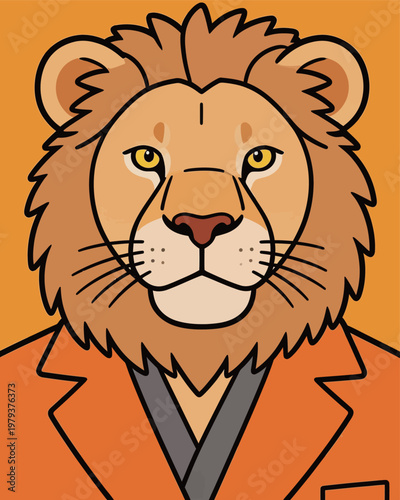 Cartoon Lion in Orange Suit Illustration