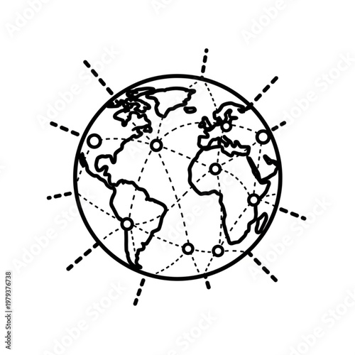 Globe with Lines and Dots Illustration.
