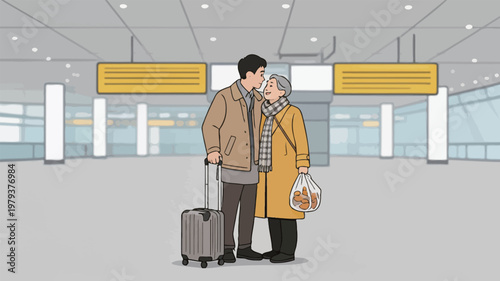 Middle - Aged Couple Kissing at Airport Departure