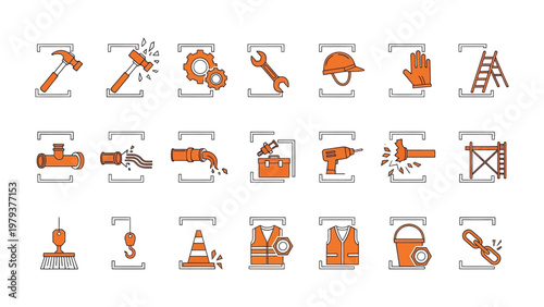 Construction Tools Icons: A set of vivid icons displaying an array of construction tools, perfectly representing the essence of building, repair, and industry.