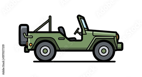 Vintage Green Off-Road Vehicle Vector Illustration, Classic 4x4 SUV Icon for Adventure and Travel