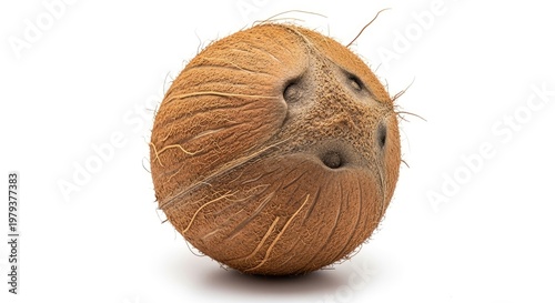 Fresh coconut isolated on white background with detailed texture