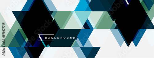 Abstract geometric pattern. Triangles overlap, creating dynamic visual texture. Blue, green, gray hues dominate design. Minimalist style.