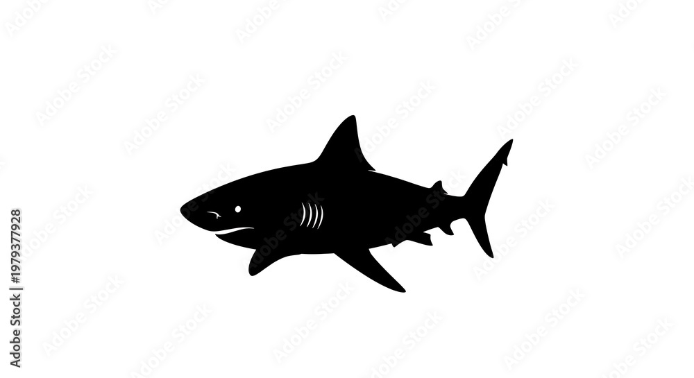 Fototapeta premium Black silhouette of a shark swimming.