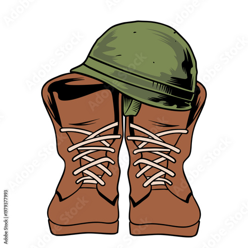 Element for memorial day, helmet, bullets, flowers, boots shoes and ribbons 