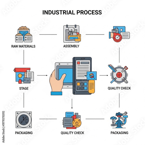 Industrial Process Stages Quality Control Packaging.