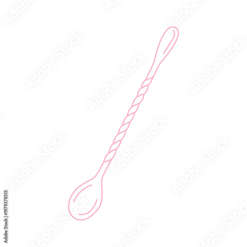 Pink Line Art Illustration of a Cocktail Bar Spoon