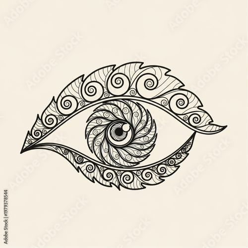 Intricately Designed Eye with Spiral Pattern.