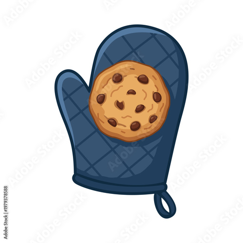 Illustration of a Chocolate Chip Cookie on an Oven Mitt