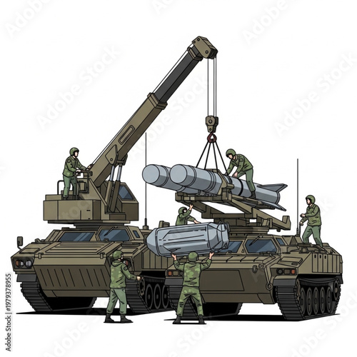Military Tank Loading Missile with Crane.
