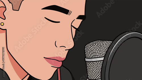 Illustrated Person Singing Into Microphone