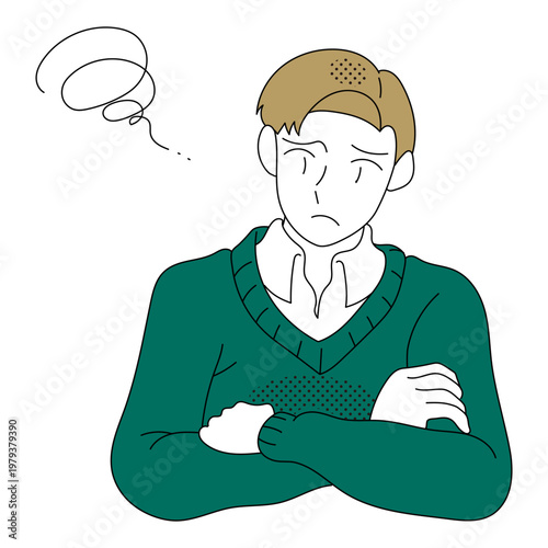 Business casual office worker thinking with crossed arms