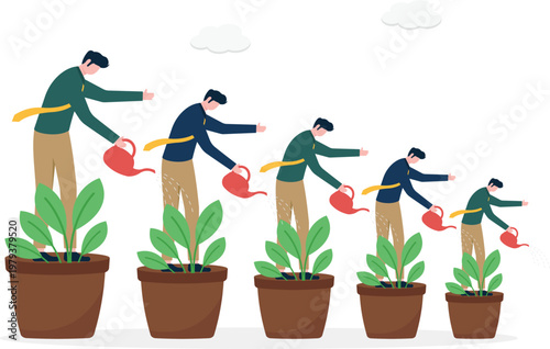 Group of professionals watering money plants