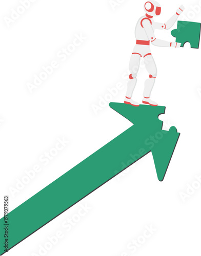 Robot completing a green arrow puzzle on a graph