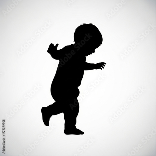 Silhouette of a baby walking alone.