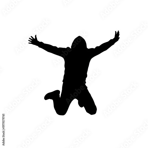 Silhouette of Person Jumping with Outstretched Arms.
