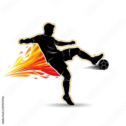 Silhouette of Soccer Player Kicking Ball.