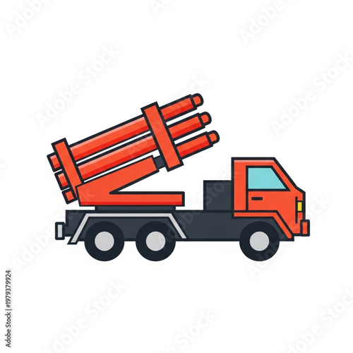 Red Multiple Rocket Launcher on Truck.