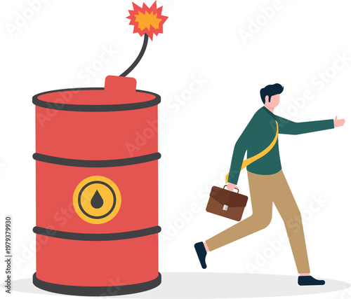 Professional walking past a ticking oil barrel bomb