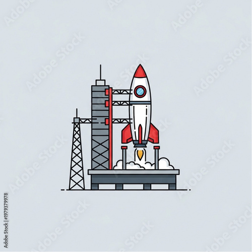 Rocket Launching from Launchpad with Tower.